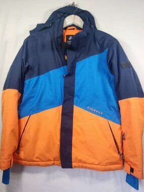 Firefly kids  Blue Orange Colorblock Ski Snowboard Jacket with Hood